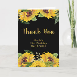 Cartão De Agradecimento Elegant Sunflowers and Foliage Birthday Party