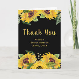 Cartão De Agradecimento Elegant Sunflowers and Foliage Sweet Sixteen