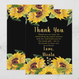 Cartão De Agradecimento Elegant Sunflowers and Foliage Sweet Sixteen