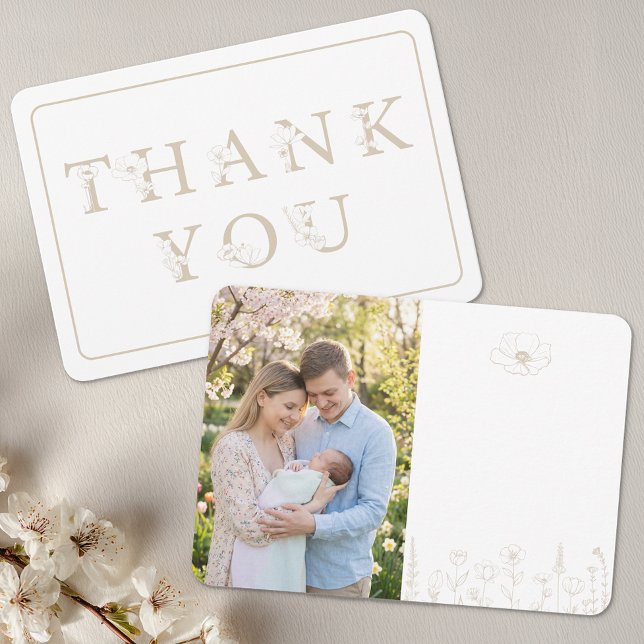 Cartão De Agradecimento Elegant Taupe Baby Shower Photo (Taupe Thank You Card)