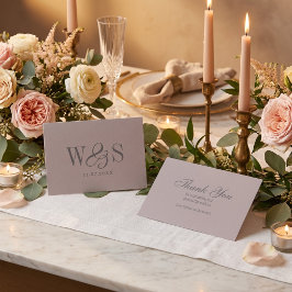 Cartão De Agradecimento Elegant Taupe initial wedding couples