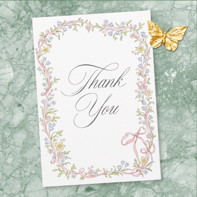 Cartão De Agradecimento Elegant Victorian Pastel Floral Bow Wedding (Elegant Victorian Pastel Floral Bow Wedding Thank You Card)