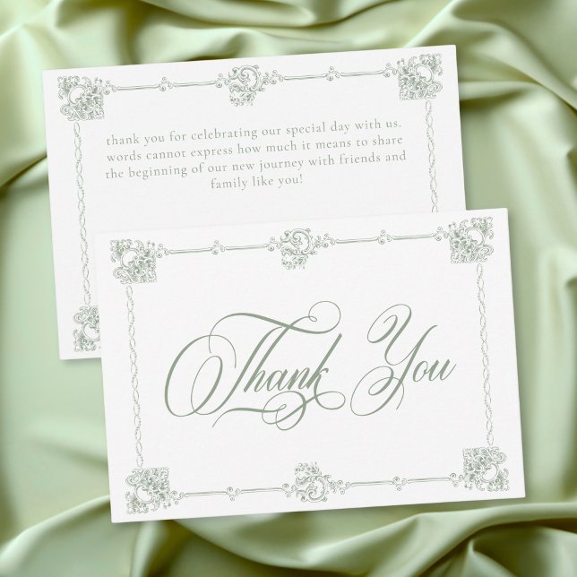 Cartão De Agradecimento Elegant Vintage Baroque Sage Green Wedding (Elegant Vintage Baroque Sage Green Wedding Thank You Card)