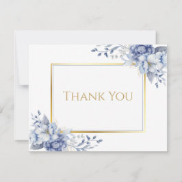 Cartão De Agradecimento Elegant Watercolor Floral Powder Blue Wedding
