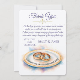 Cartão De Agradecimento Elegant Watercolor Golden Rose Wedding Rings