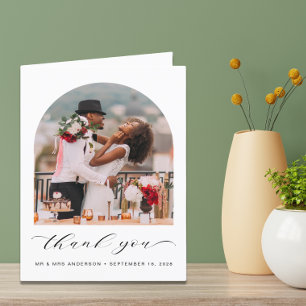 Cartão De Agradecimento Elegant Wedding Photo Arched Frame Thank You Card