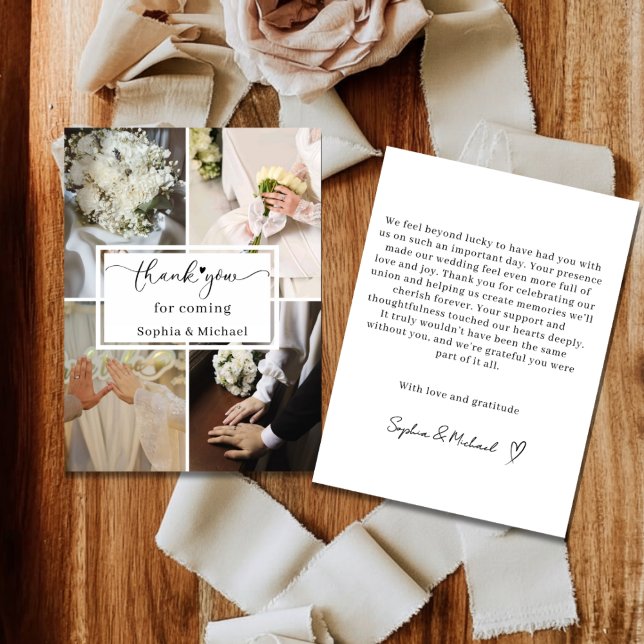 Cartão De Agradecimento Elegant Wedding Thank You Card with Photo Collage  (Criador carregado)