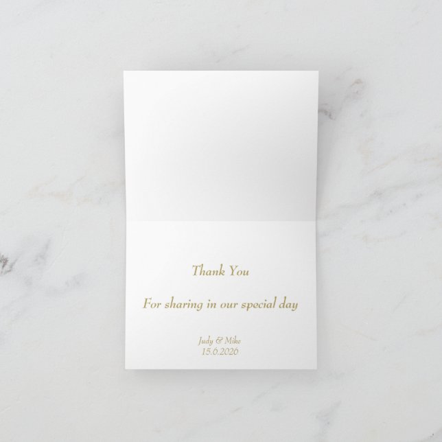 Cartão De Agradecimento Elegant White  & Gold Than You card (Interior)