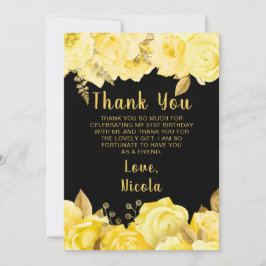 Cartão De Agradecimento Elegant Yellow and Gold Flowers Birthday Party