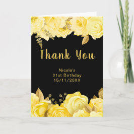 Cartão De Agradecimento Elegant Yellow and Gold Flowers Birthday Party