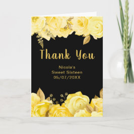 Cartão De Agradecimento Elegant Yellow and Gold Flowers Sweet Sixteen