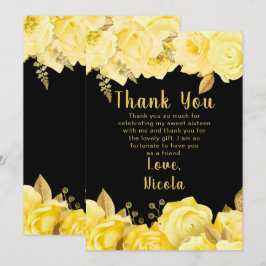 Cartão De Agradecimento Elegant Yellow and Gold Flowers Sweet Sixteen