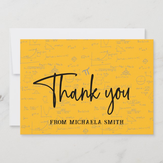 Cartão De Agradecimento Elegant Yellow Script Typography Math Graduation (Frente)