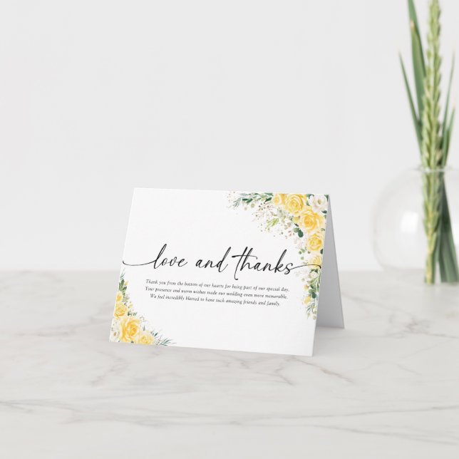 Cartão De Agradecimento Elegant Yellow Wedding Folded Thank You Card (Frente)