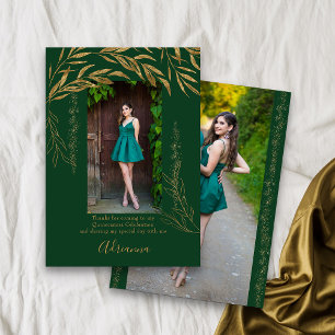 Cartão De Agradecimento Elegante 2 Foto Emerald Green e Folha Dourada