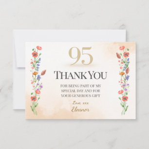 Cartão De Agradecimento Elegante 95.º Aniversário - Design de flor selvage
