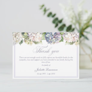 Cartão De Agradecimento Elegante aguarela floral de hortênsia para funeral