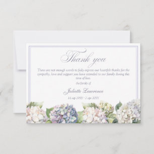 Cartão De Agradecimento Elegante aguarela floral de hortênsia para funeral
