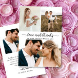Cartão De Agradecimento Elegante Amor e Obrigados 3 Foto Colagem Casamento<br><div class="desc">O moderno e elegante cartões de agradecimentos de Casamento de Colagem de Fotos 3, "Obrigados e Amor". modelo de cartões de agradecimentos na moda com 3 fotos na frente e 1 foto na parte traseira. Apresentando um texto de "Amor e Obrigados" em uma fonte de script de texto de texto...</div>