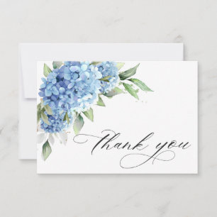 Cartão De Agradecimento Elegante Aquarela Azul Hydrangea Flor Obrigado