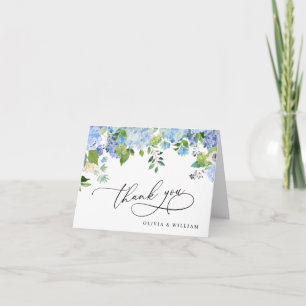 Cartão De Agradecimento Elegante Aquarela Azul Hydrangea Floral