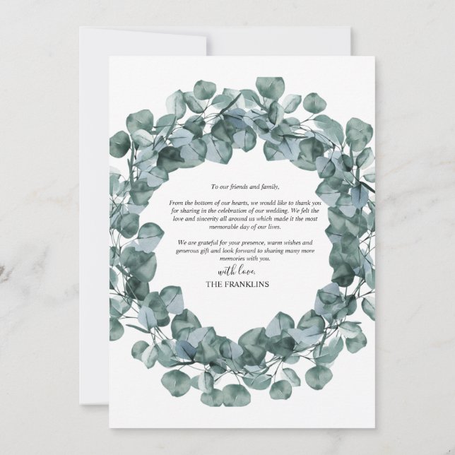 Cartão De Agradecimento Elegante Aquarela Botânica Verde (Verso)