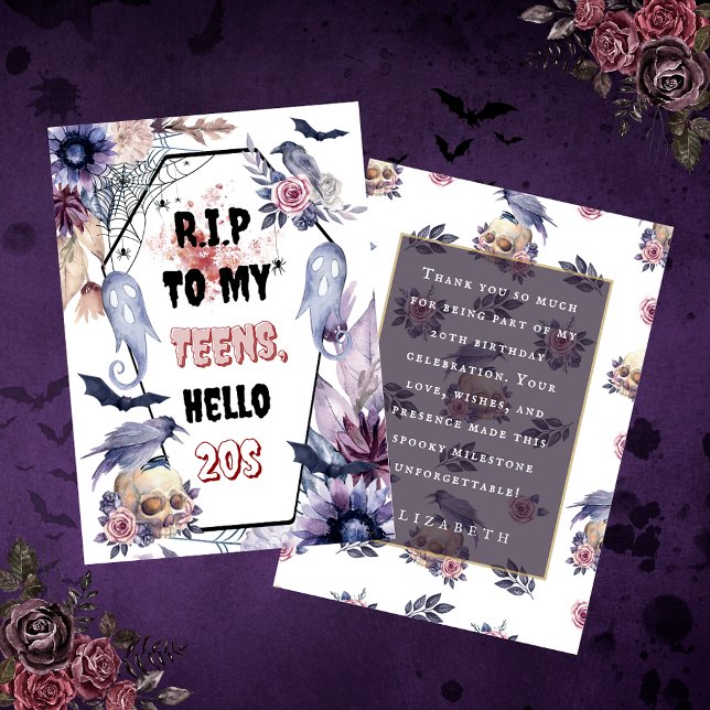 Cartão De Agradecimento Elegante aquarela halloween rip 20 aniversário adu (Criador carregado)