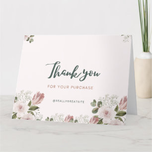 Cartão De Agradecimento Elegante Aquarela Suave Rosa e Obrigado Floral Bra