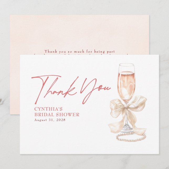 Cartão De Agradecimento Elegante Arco Branco Prosecco Bridal Shower Agrade (Frente/Verso)