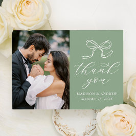 Cartão De Agradecimento Elegante Arco Verde Oliva Foto Casamento