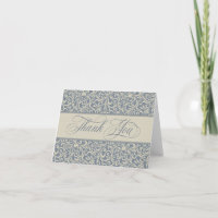 Elegante Azul e Beige Barroco Damasco Obrigado