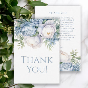 Cartão De Agradecimento Elegante Azul Poeirento Branco Floral Aniversário