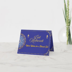 Cartão De Agradecimento Elegante Azul Real Dourado Mandala Eid Mubarak