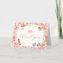 Cartão De Agradecimento Elegante Baby Bloom Floral Butterfly Chá de fralda
