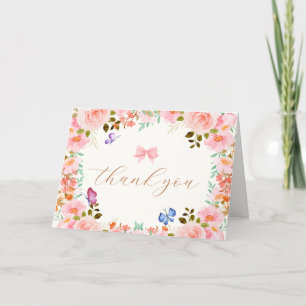 Cartão De Agradecimento Elegante Baby Bloom Floral Butterfly Chá de fralda