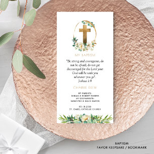 Cartão De Agradecimento Elegante Baptism, Greenery Bookmark Favor T
