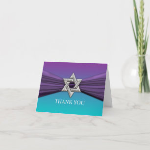 Cartão De Agradecimento Elegante Bat Mitzvah Star Purple Obrigado