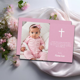 Cartão De Agradecimento Elegante Batismo Christening White Cross Dusty Pin