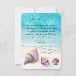 Cartão De Agradecimento Elegante Beach Wedding Seashells Pearls Náutico