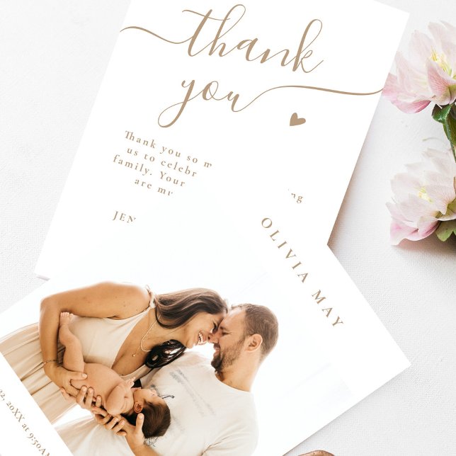 Cartão De Agradecimento Elegante Beige Calliographic Obrigado Chá de frald (Criador carregado)