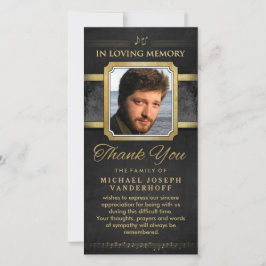 Cartão De Agradecimento Elegante Black Dourado Music Notes Memorial Obriga