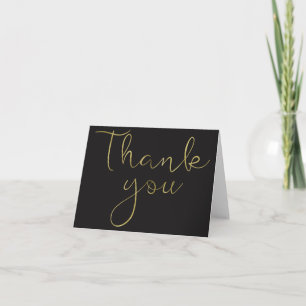 Cartão De Agradecimento Elegante Black Dourado Obrigado