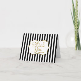 Cartão De Agradecimento Elegante Black Dourado Stripe Obrigado