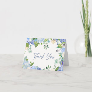 Cartão De Agradecimento Elegante Blue Hydrangeas Greenery Watercolor