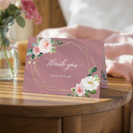Cartão De Agradecimento Elegante Blush Rosa Floral Geométrico Quadro