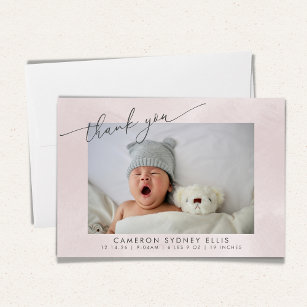Cartão De Agradecimento Elegante Blush Texture Script Baby Birt Duas Foto