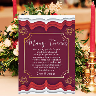 Cartão De Agradecimento Elegante Boho Aniversário de Casamento Burgundy & 