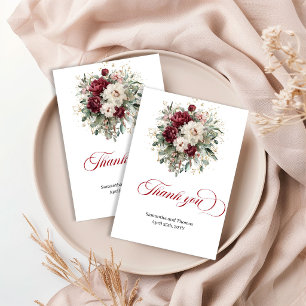 Cartão De Agradecimento Elegante Boho Borgonha Floral Eucalipto Obrigado