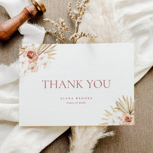 Cartão De Agradecimento Elegante Boho Floral Graduação Dobrada Obrigado