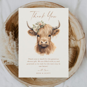 Cartão De Agradecimento Elegante Boho Highland Cow Chá de Noiva